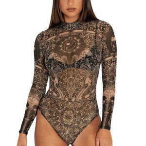 Blackmilk - Black Sacrifice Beige Sheer High Neck Longsleeve Bodysuit - Limited